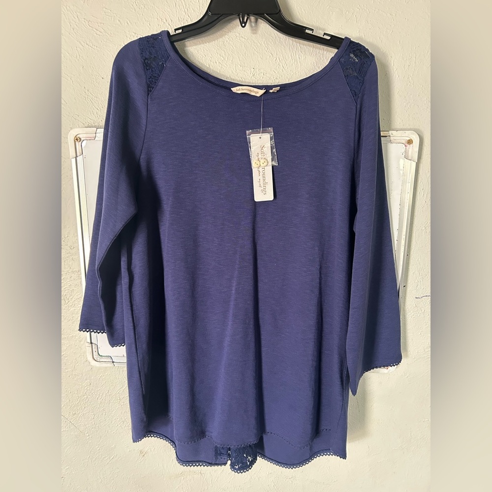 Soft Surroundings Deep Blue Cotton Blend Top - Picture 6 of 9